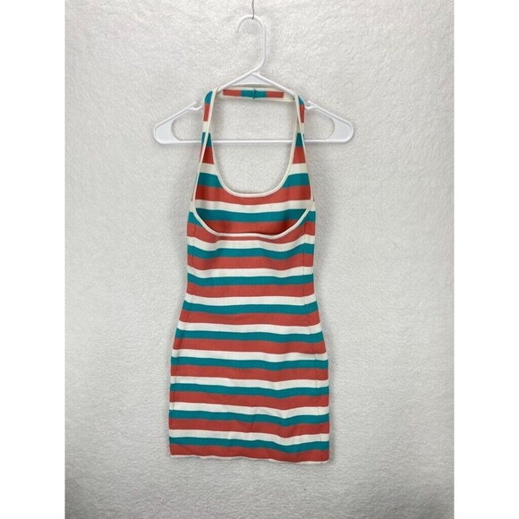 Babaton Sculpt Knit Halter Dress Women’s Size S Turquoise Stripe Backless - Picture 5 of 9